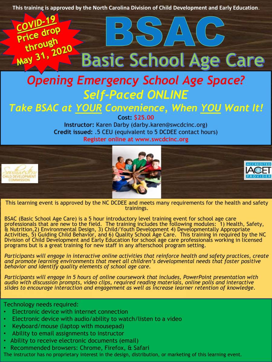 Online Basic School Age Care BSAC Self Paced/On Demand Child