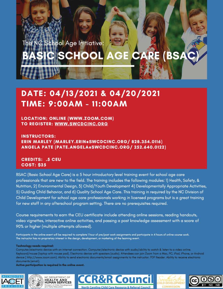 SWCD – Basic School Age Training (BSAC) Part 1 & 2 Online Live
